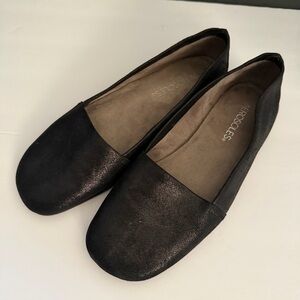 AEROSOLES Women's 7 1/2 Shimmering Black Loafers Casual Slip-On Flats